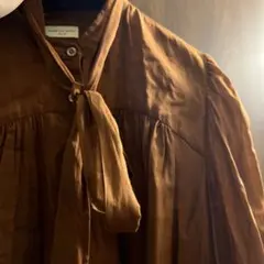 DRIES VAN NOTEN ボウタイ ロングシャツワンピース ブラウンのサムネイル