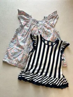 花柄とボーダー柄のフリル付きトップスセット ラルフローレン　コムサフォセット90