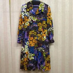 花柄 長袖 ひざ丈ワンピース 昭和レトロ