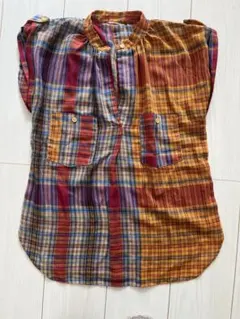 マルチカラー チェック柄 半袖シャツ　M