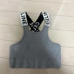 CELINE リブ編みグレーキャミタンクトップ バッククロス クロップド丈