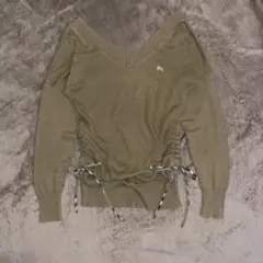 y2k BURBERRY BLUE LABEL ギャザーリボン オフショルニット