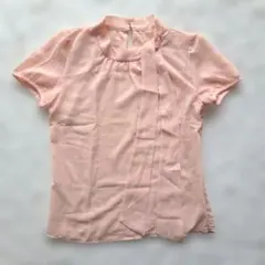 PROPORTION　半袖シフォンブラウス　ペールピンク　ボウタイ　無地のサムネイル