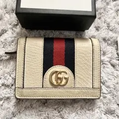 グッチ オフディア GGマーモント 折り財布 レザー シェリーライン 　白
