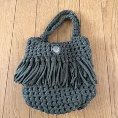 ハンドメイド Tシャツヤーン バッグ フリンジ コンチョ