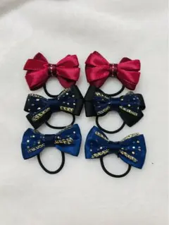 22 リボンヘアゴム　ワインレッド　黒　紺