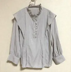Reflectリフレクトフリルブラウス9号Mベージュ長袖上品通勤服スタンドカラーのサムネイル