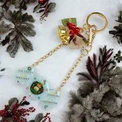❤️XmasSALE❤️ クリスマスキャンディ　ブルー　シャカシャカキーホルダー