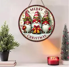 クリスマスリース ノームさん 木製ボード プレゼント クリスマス飾り 玄関 装飾