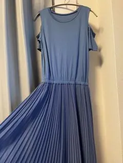 UNITED TOKYO ロングワンピース 半袖 マキシ 肩見せ ブルー