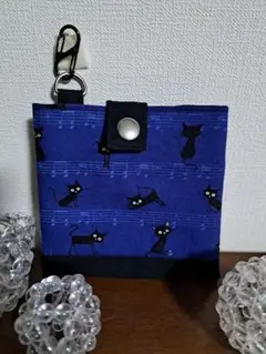 携帯・箱ティッシュケース　B音符と黒猫ちゃん柄
