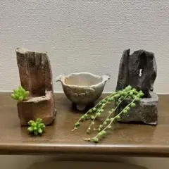 ミニ盆栽鉢　鉢　盆栽鉢　薪窯　陶器　置物　3点セット