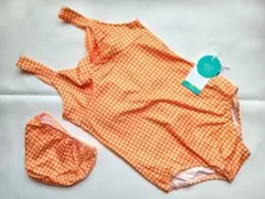 未使用 女の子用水着 ワンピース リボン チェック柄 2点セット 120サイズ