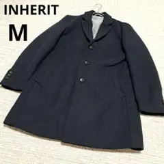 INHERIT インヘリット レーヨン ネイビー チェスターコート ストライプM
