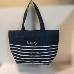 SHIPS トートバッグ ネイビー ボーダー柄