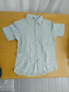 無印良品 MUJI 半袖 ギンガムチェックシャツ グリーン M 綿100%
