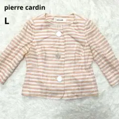 pierre cardin ノーカラージャケット ボーダー リネン オレンジLのサムネイル