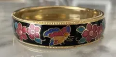 【最終価格】70s ヴィンテージ　七宝　蝶　花　ブラック　バングル　ブレスレット
