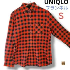 UNIQLOフランネルチェック柄シャツ赤×黒ブラックSネルシャツアメカジメンズ