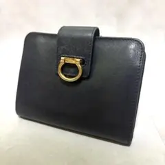 CELINE セリーヌ　二つ折り財布 がま口　レザー　ネイビー　サークルロゴのサムネイル