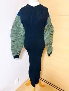 ZARA コントラストナイロンミディワンピース ニットワンピース サイズM 新品