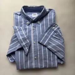 ZARA ストライプシャツ ボタンダウン ブルー Mサイズのサムネイル
