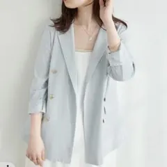 natural couture 綿麻金釦テーラージャケット サックスブルーのサムネイル