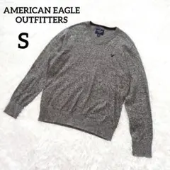 アメリカンイーグル　ニットセーター　S　グレー　厚手　メンズ　Vネック　5979