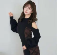 Darich ❤︎サイドチェックニットミニワンピースBLK F-L