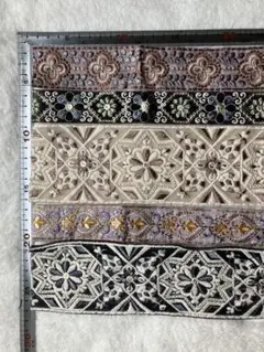 3-8①インド刺繍リボン⭐︎約25cm×5本 はぎれ　ハギレセット