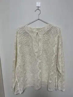 アイボリー レース編み 長袖 トップス Ｌ