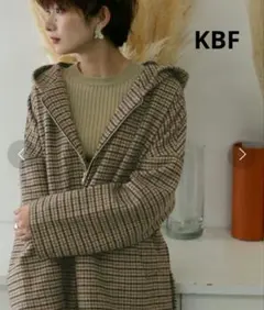 KBF チェックフーディーベルトコート