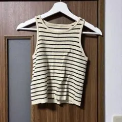 リブ編みストライプタンクトップ