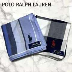 未使用✨ポロラルフローレン　ハンカチ　ロゴ刺繍　メンズ　2枚セット　青　紺　白