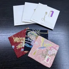 ④昭和レトロ きもの ハンカチーフ ハンカチ 綿100% 薄手 和柄 花柄 3枚