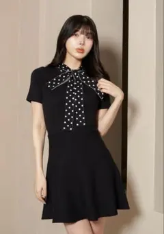 darich ドットボウタイフレアミニワンピース BLK