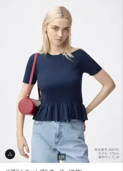GU ペプラムニットプルオーバー　半袖　ブルー　ネイビー　Mサイズのサムネイル