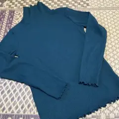 ハイネック リブカットソー 長袖 グリーン系