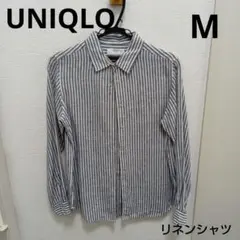 ユニクロ　ストライプ　リネンシャツ　 麻 100%