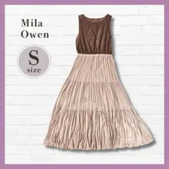 美品✨Mila Owen ワンピース S 茶×ベージュ ドッキング バイカラー