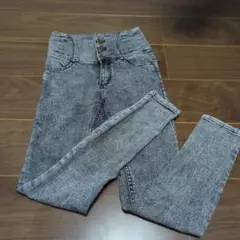 FUN グレー ハイウエスト スキニーデニム
