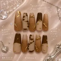 【現品限定】Lsize ブラウンニュアンスの大人秋ネイル