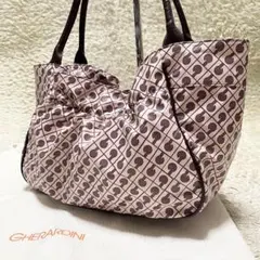 【美品】ゲラルディーニ　トートバッグ　レザー　ソフティ　総柄　薄ピンク系