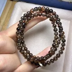 高品質透明感抜群黒金ブラックゴールドスーパールチルクォーツブレスレット多層