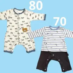 長袖　薄手　ロンパース　カバーオール　男の子　ワッフル　BREEZE 70-80