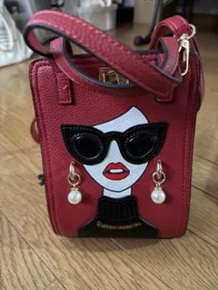 フェイスモチーフ◇ショルダーバッグ◇ダークレッド◇アート◇オシャレ 