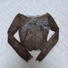 SHEIN ブラウン メッシュ トップス