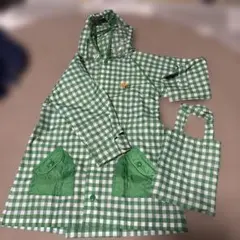 ラグマート　緑のチェック柄レインコート