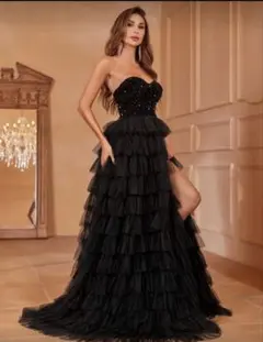 ウエディング　ドレス　ブラック　前撮り　パーティー　パフスリーブ付き