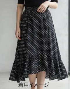 earth 水玉　フレアスカート ブラックドット サイズF